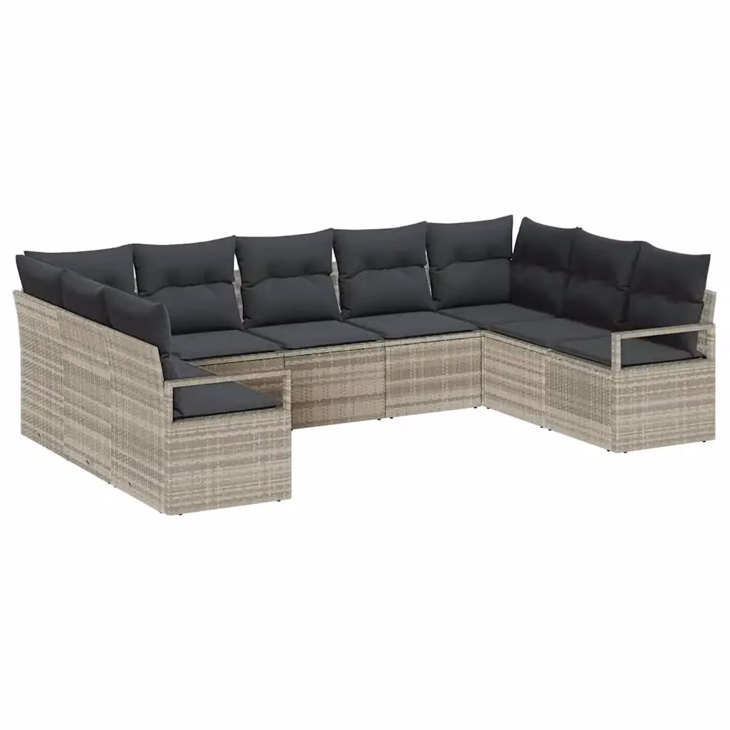 Set di divani da giardino vidaXL a forma di U composto da 9 pezzi in rattan grigio con cuscini inclusi – 2