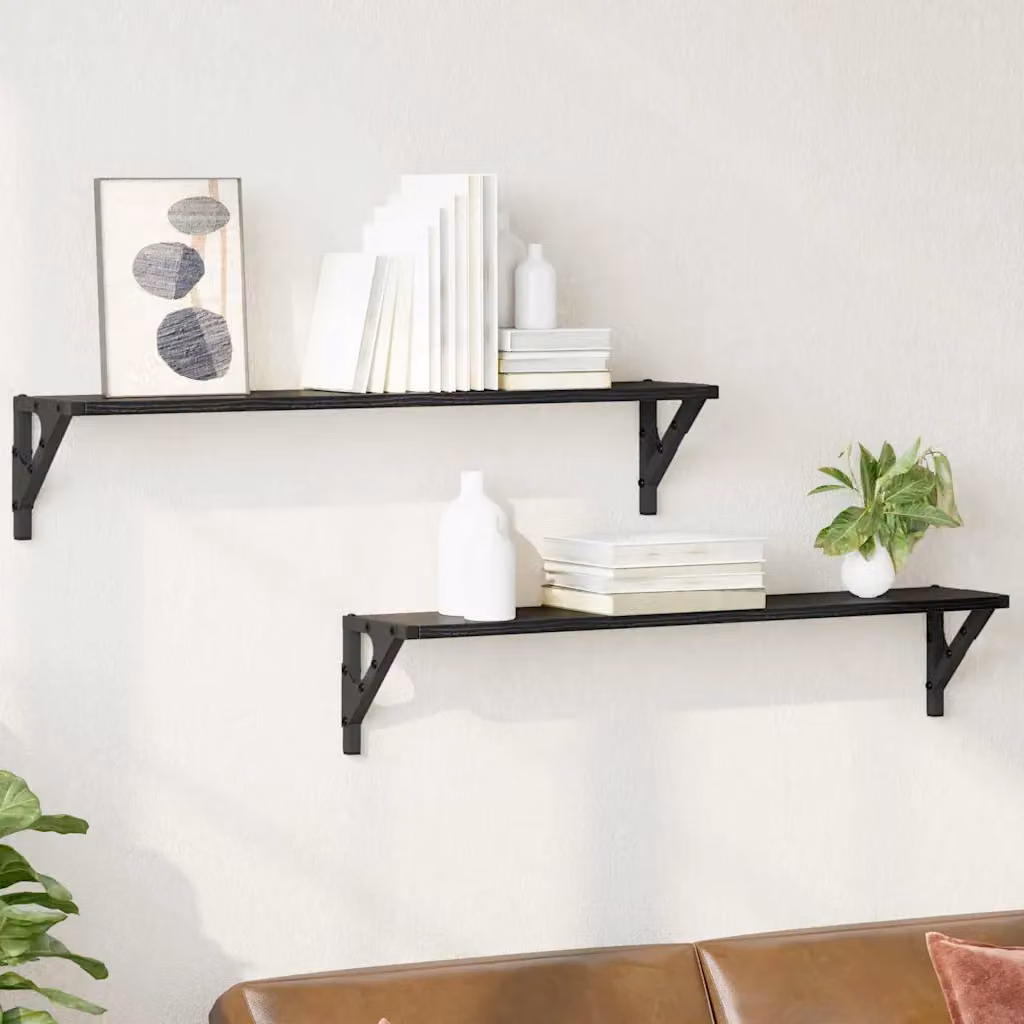 Set di 2 scaffali da parete moderni vidaXL in nero, L: 80 cm, P: 15 cm, H: 15,5 cm
