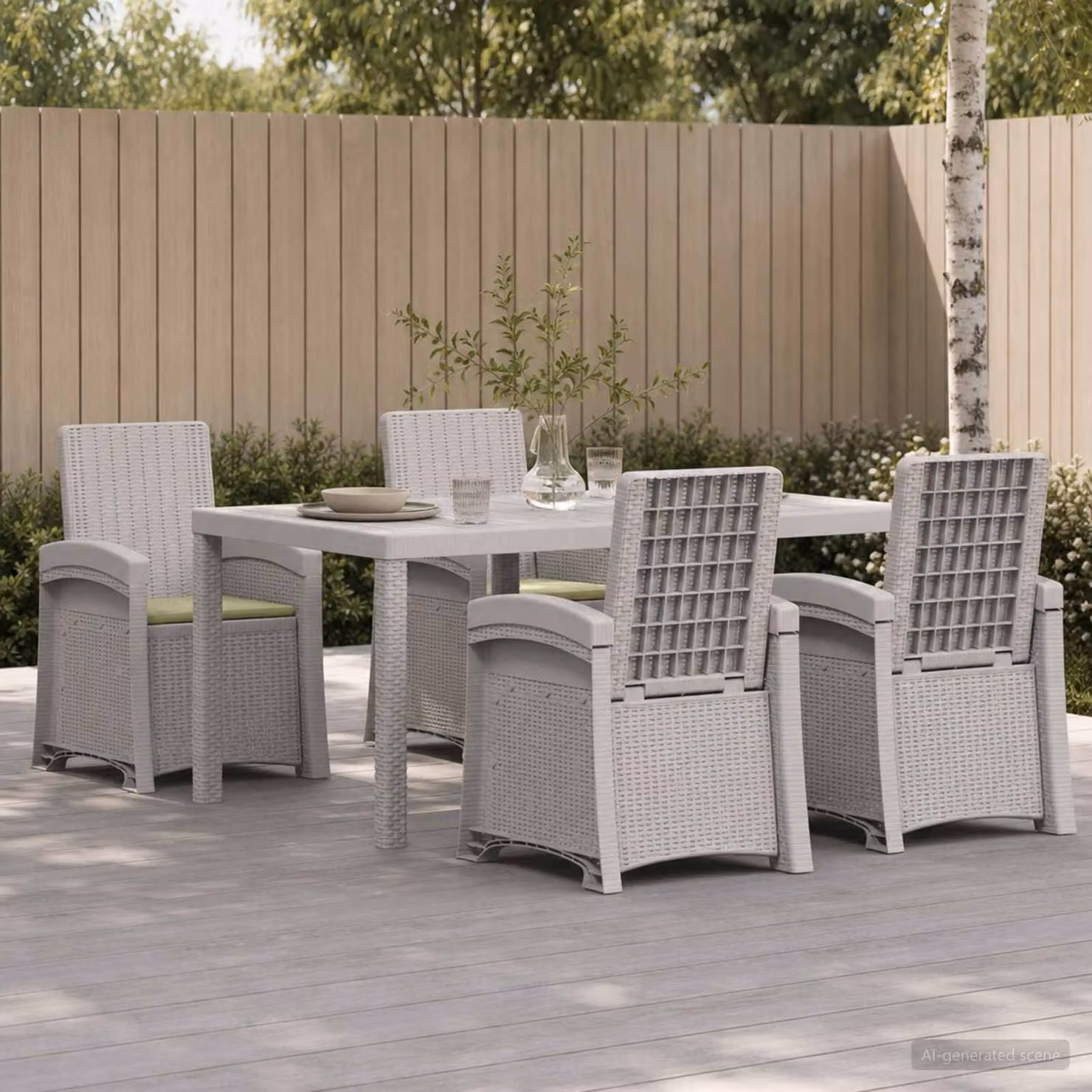 Set da pranzo per giardino e terrazzo vidaXL in rattan sintetico da 5 pezzi, colore bianco e beige