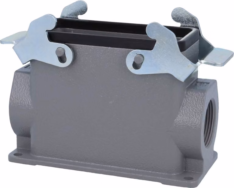 HARTING Han 16B Base alta, 2xPG21 uscita cavi laterale, con 2 staffe trasversali Vite PG21 Area di serraggio