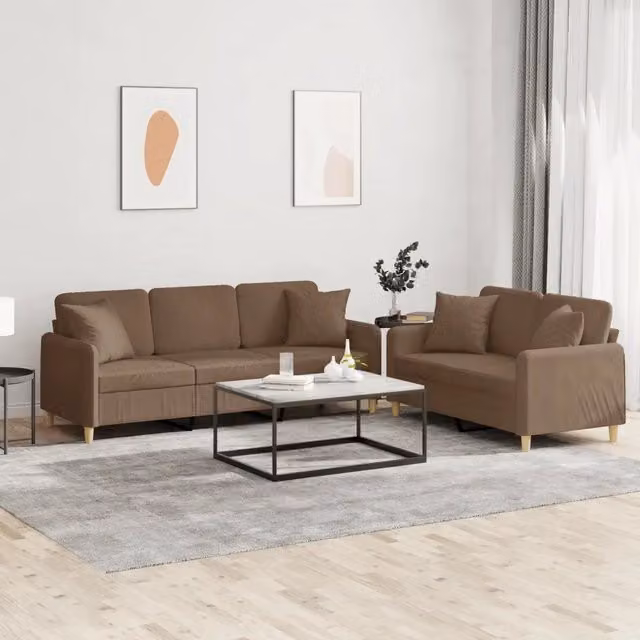 Set di 2 divani moderni vidaXL in tessuto marrone con cuscini decorativi – 1