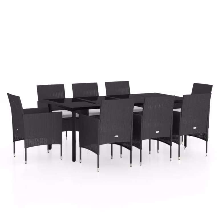 Set da Pranzo da Giardino 9 pz con Cuscini Nero