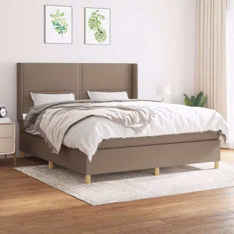 vidaXL Giroletto a Molle con Materasso Ibrido in Tessuto Beige e Bianco L/P/H: 180 x 200 x 128 cm