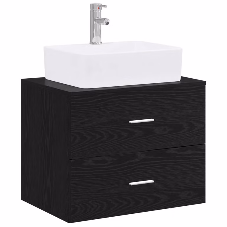 Mobile lavabo moderno vidaXL nero con cassetti e ante in legno MDF sospeso
