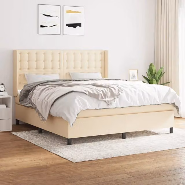 Letto Ibrido con Giroletto a Molle e Materasso vidaXL in Tessuto Beige e Bianco L/P/H: 180 x 200 x 128 cm