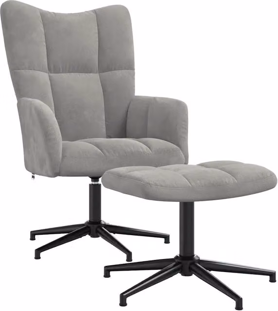 Poltrona Relax con Poggiapiedi in Velluto Grigio, Sedia Reclinabile Girevole 360 con Braccioli e Struttura in Metallo – 1