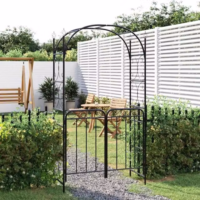 Arco da giardino con cancello vidaXL in acciaio nero L/P/H: 108 x 45 x 235 cm – 1