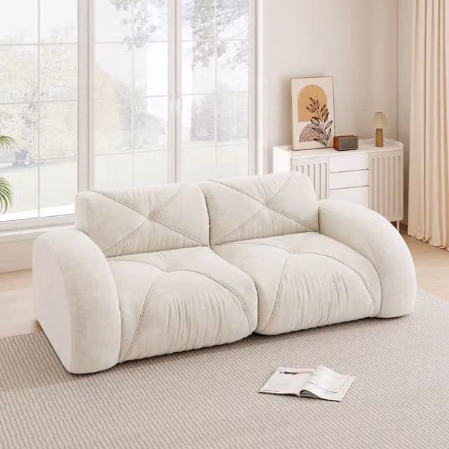 Divano modulare 2 posti - Zephmum- 32D schiuma alta densit¨¤ tessuto Chenille comodo design antiscivolo bianco