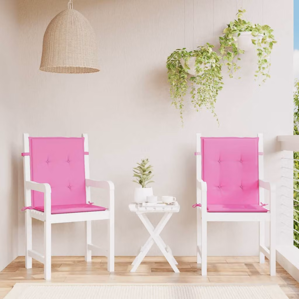 Set di 2 cuscini per sedia vidaXL in tessuto rosa con schienale basso, resistenti all'acqua e ai raggi UV