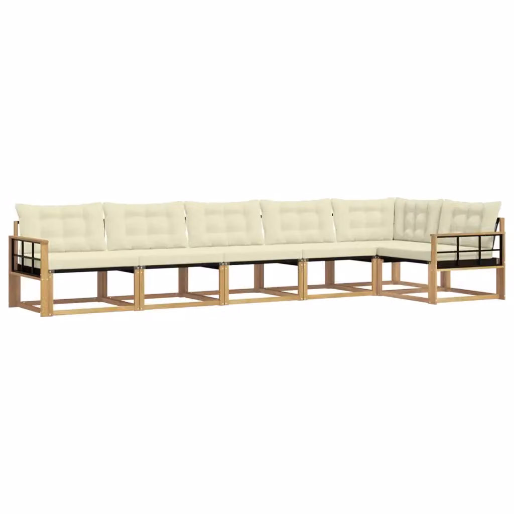 Set di divani da esterno a L vidaXL in legno di acacia con cuscini bianchi e beige – 2