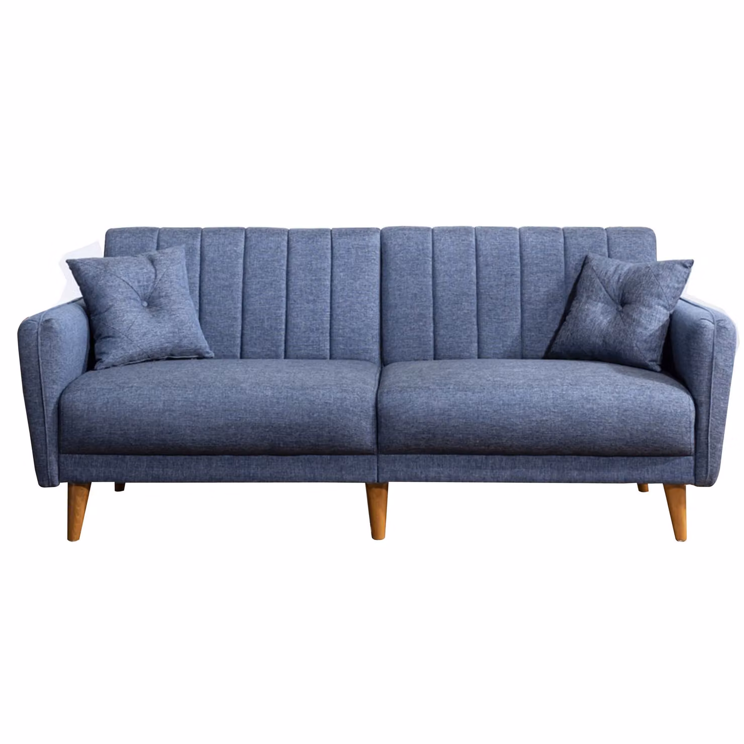 Calicosy - Divano letto 3 posti in lino con 2 cuscini e gambe in legno L210 cm - AQUA