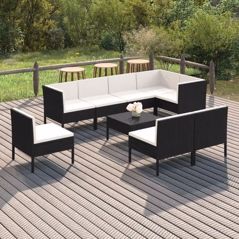 Maison Exclusive - Set da giardino da 9 pezzi con cuscini in polyrattan nero