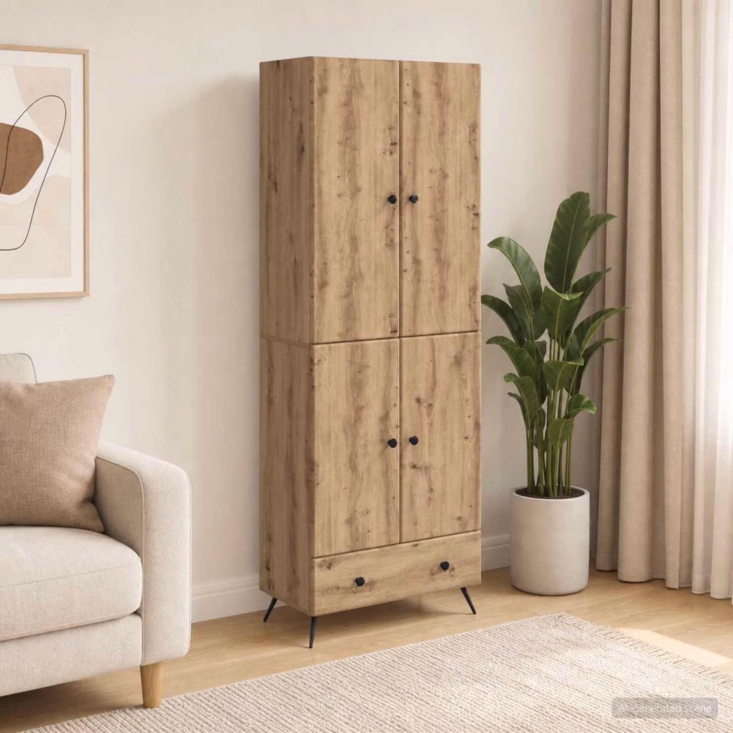 Set di 2 armadi moderni vidaXL in legno ingegnerizzato color rovere marrone con ante a battente, ripiani interni e illuminazione integrata L 95,0 cm x P 34,5 cm x H 195,0 cm