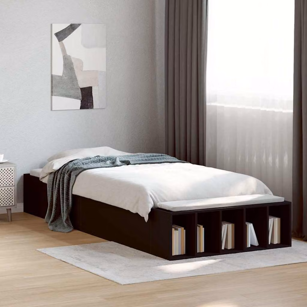 vidaXL Giroletto Nero in Legno Multistrato con Doghe Fisse L: 100 cm, P: 200 cm