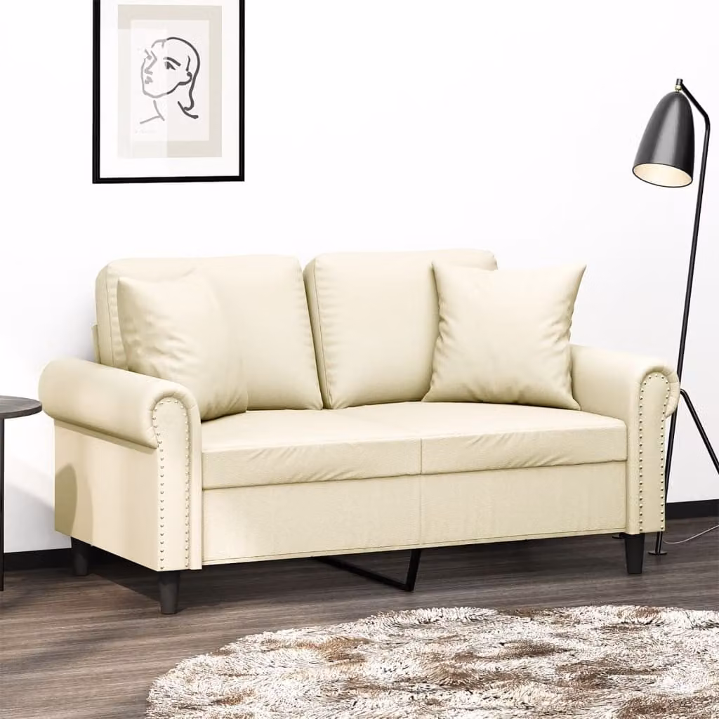 vidaXL Divano a 2 Posti Moderno in Similpelle Beige con Cuscini e Struttura in Metallo