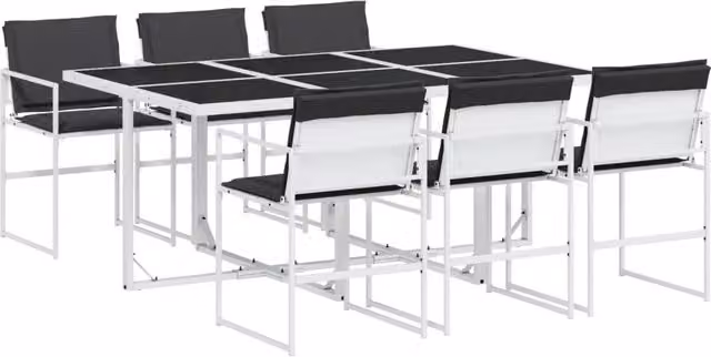 Set da Pranzo da Giardino 7 pz | Set Salotto da Giardino con Cuscini Bianco in Textilene