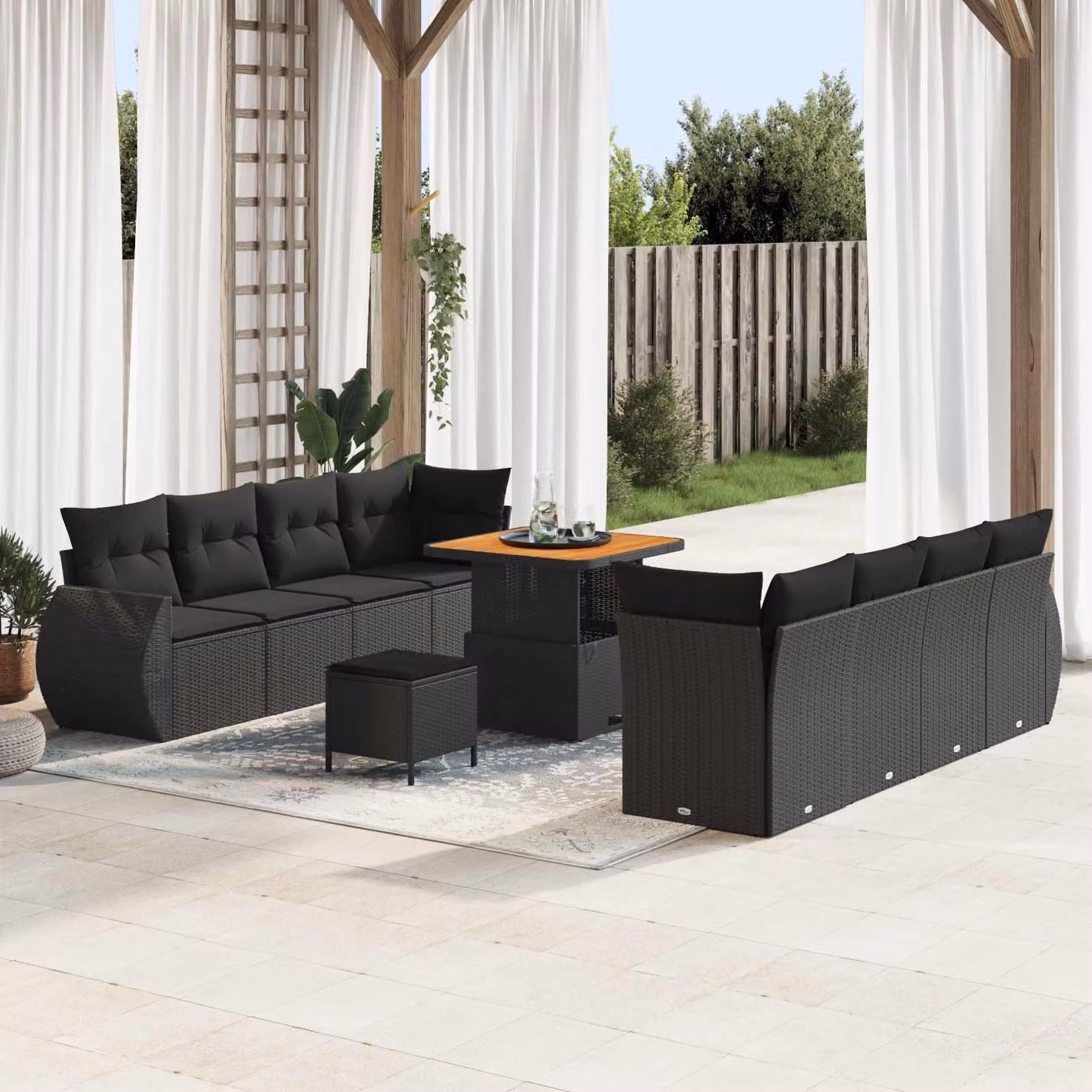 Maison Exclusive - Set da giardino composto da 11 pezzi, divano in rattan sintetico nero