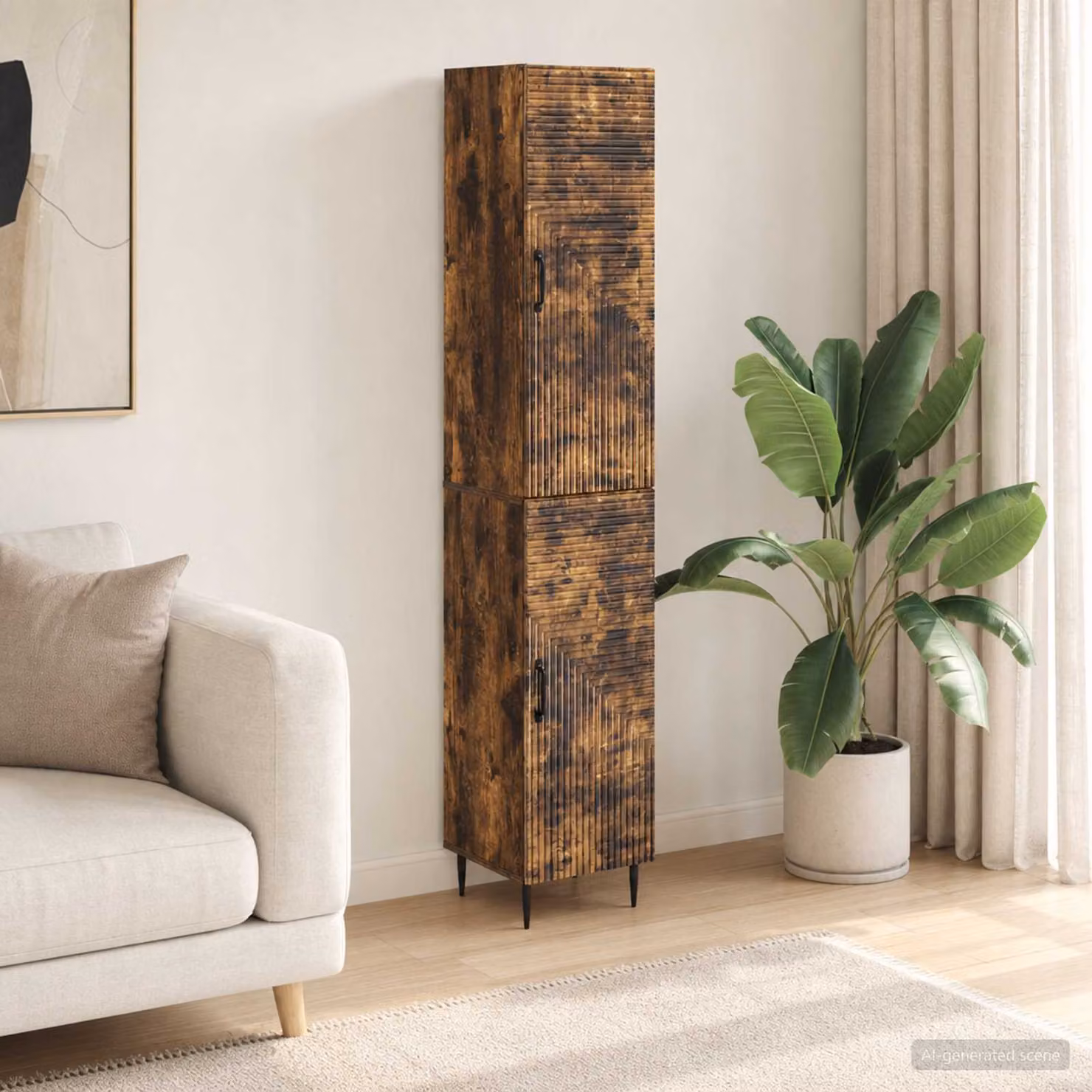 Set di 2 armadi vidaXL in legno e MDF con ante scorrevoli, colore rovere fumo marrone, stile industriale per camera da letto o soggiorno
