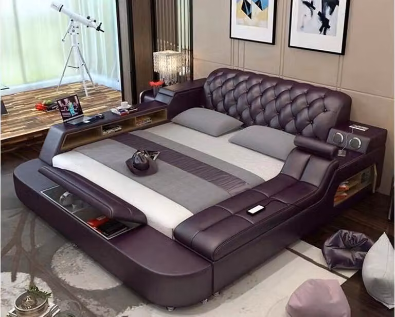 Design Bett XXL Big Betten Leder Hotel Polster 180x200 Multifunktion Regal