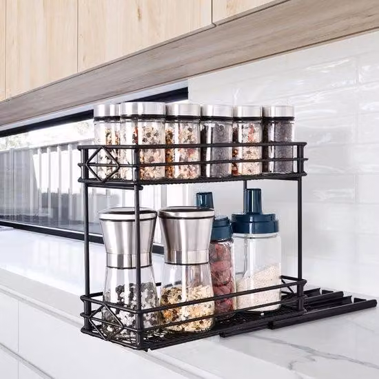 Organizer da cucina a 2 ripiani - Acciaio - Ribaltabile - 26×11×22 cm