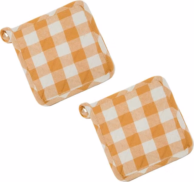 Set 2 presine da forno 18x18 cm cotone quadri ocra
