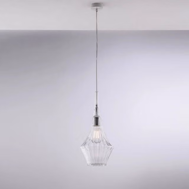 Lampadario Sospeso Moderno Zeus Bonetti Illumina in Metallo Bianco e Vetro Trasparente con Attacco E27