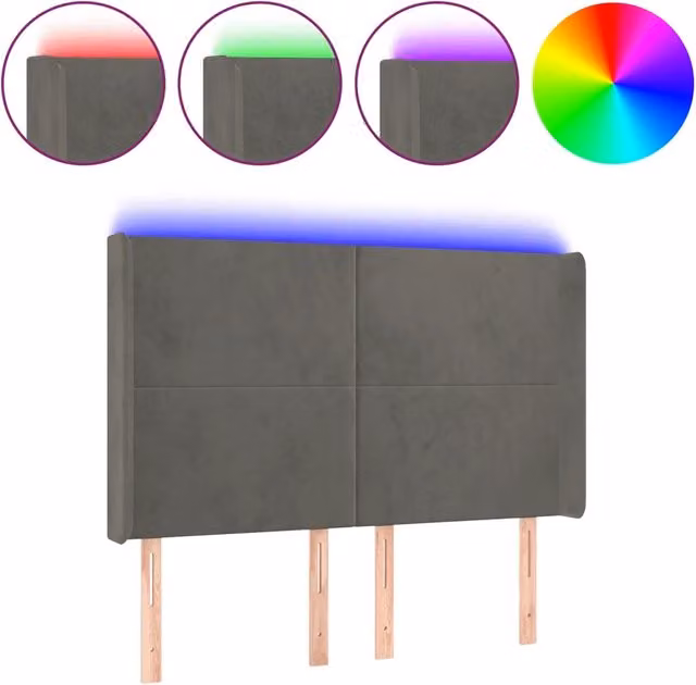 Testata per letto con illuminazione LED e porta USB in velluto grigio scuro L: 147 cm, P: 16 cm, H: 118-128 cm – 1