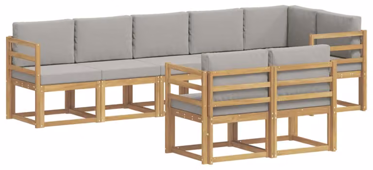 Set di divani da esterno, 8 pezzi, bianco e grigio chiaro