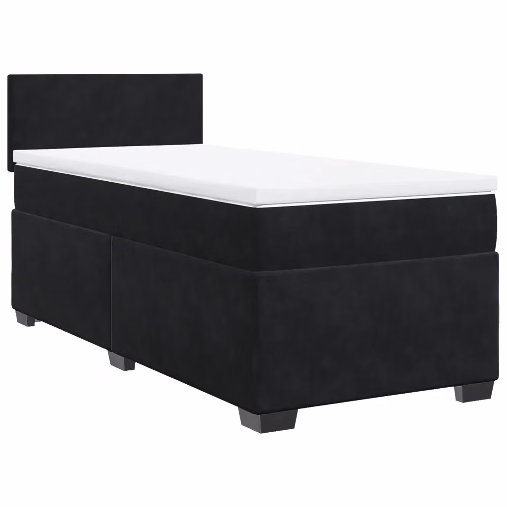 Letto Ibrido vidaXL con Giroletto a Molle e Materasso in Velluto Nero e Bianco L/P/H: 90 x 190 x 100,5 cm – 2