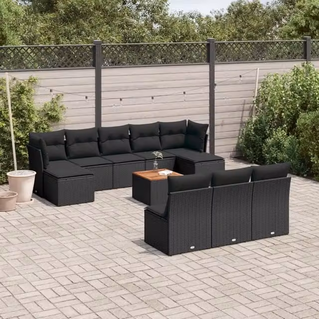 Set Divani da Giardino 11 pz con Cuscini in Polyrattan Nero 3223864