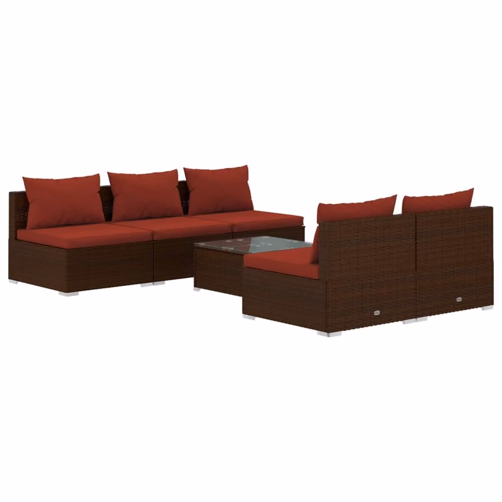 Set Divani da Giardino 6 pz con Cuscini in Polyrattan Marrone