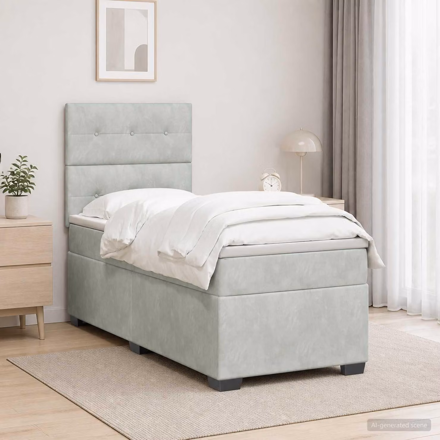 Maison Exclusive - Letto boxspring con materasso grigio chiaro 100 x 200 cm velluto