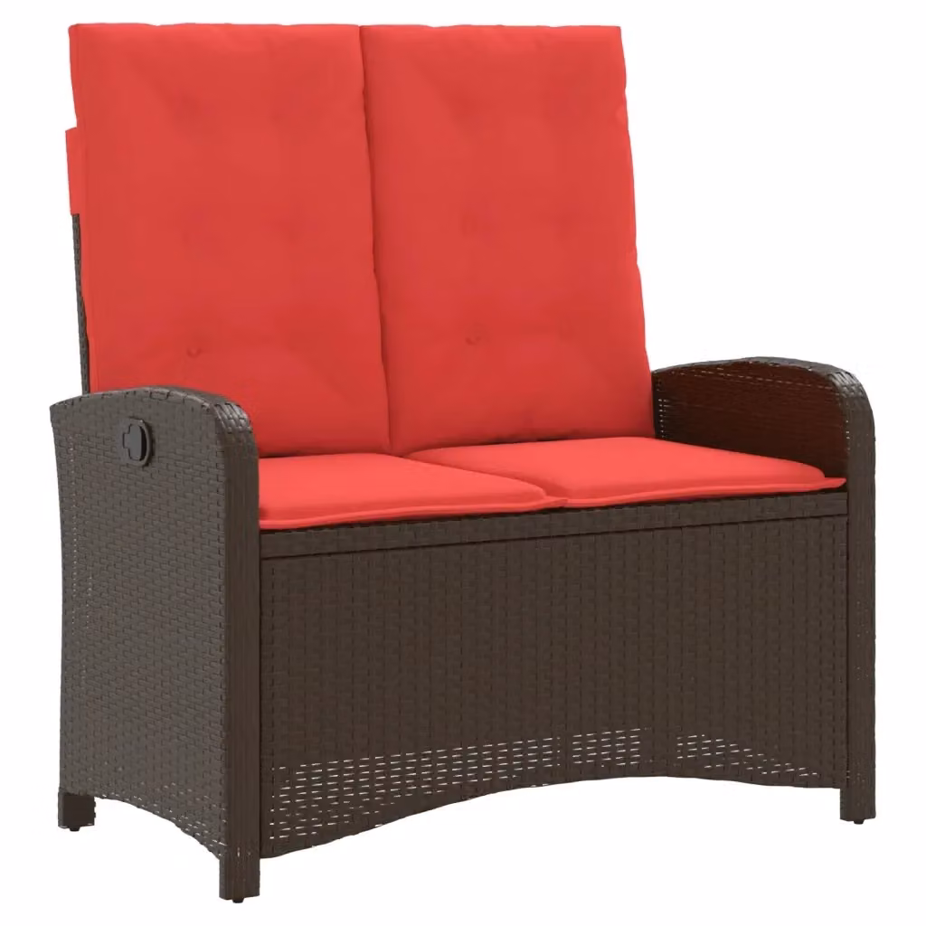 Panca da giardino reclinabile vidaXL in rattan marrone con cuscini rossi – 2