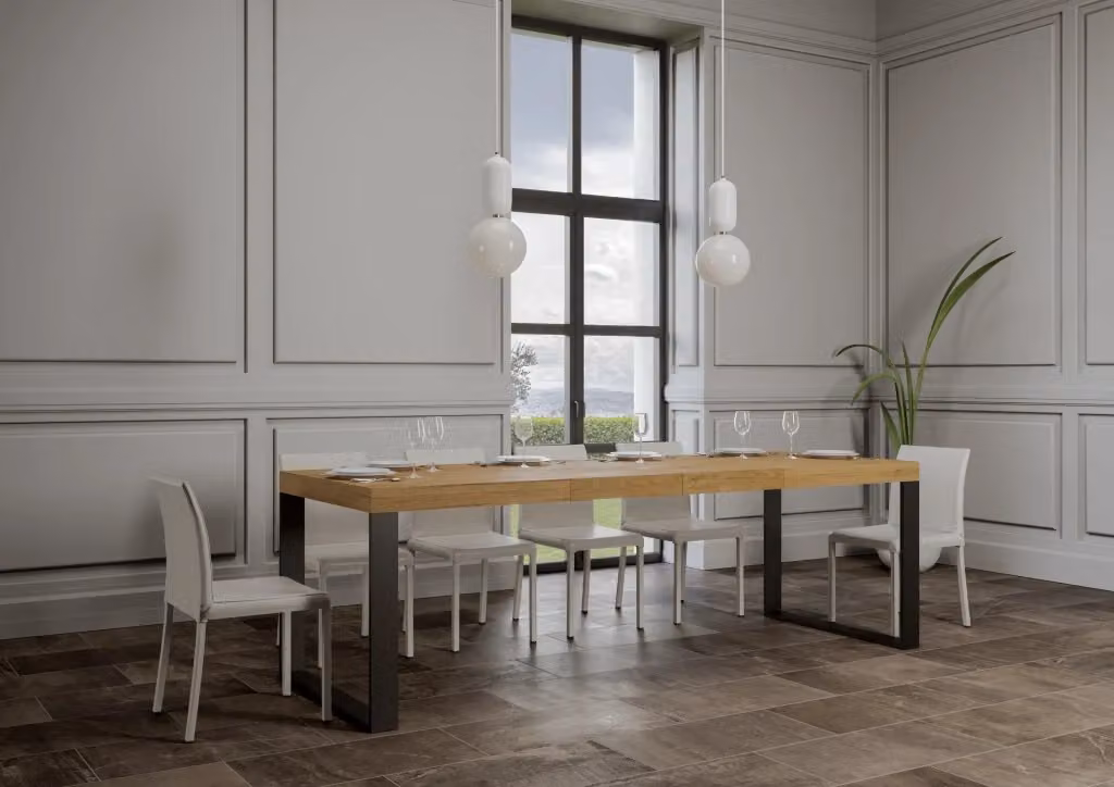 Tavolo allungabile Tekno Premium in finitura quercia natura con telaio antracite L: 90 cm, P: 200-304 cm – 2