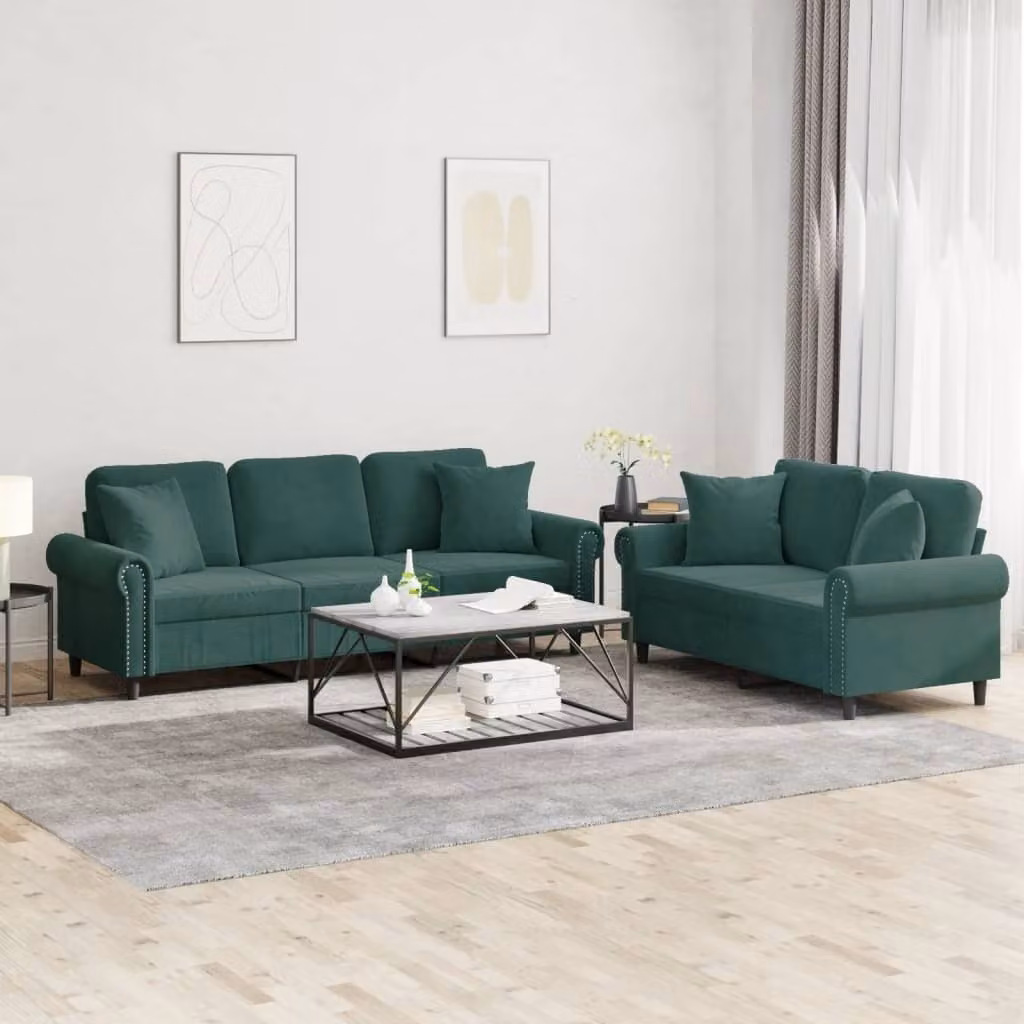 Maison Exclusive - Set divano a 2 posti con cuscini in velluto verde scuro