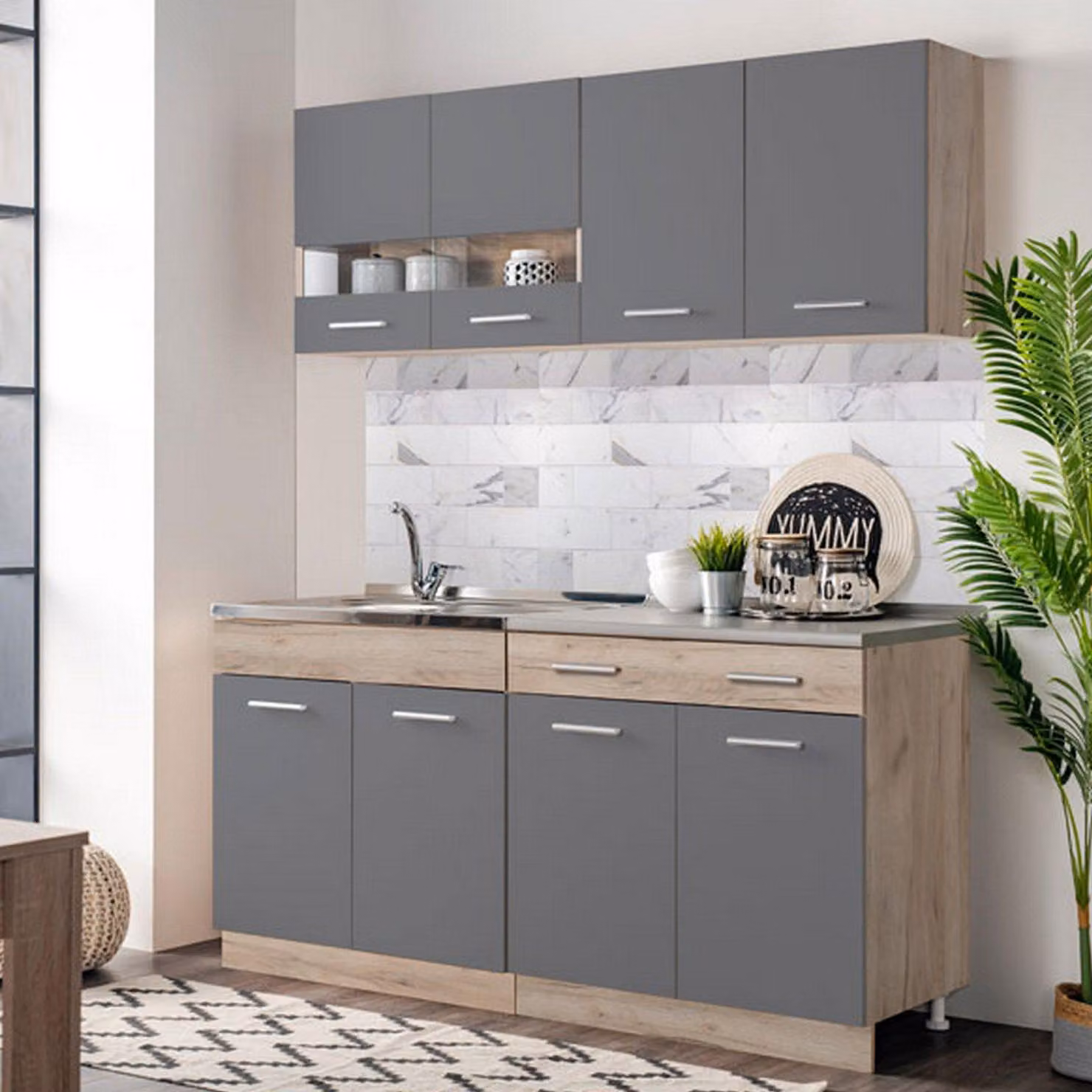 Solarolo - Cucina, Nero Antracite, un Cassetto, Elettrodomestici non inclusi