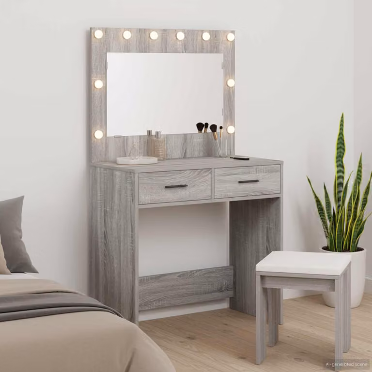 vidaXL Tavolo da Trucco Moderno Grigio L: 78,5 cm, P: 41 cm, H: 135 cm