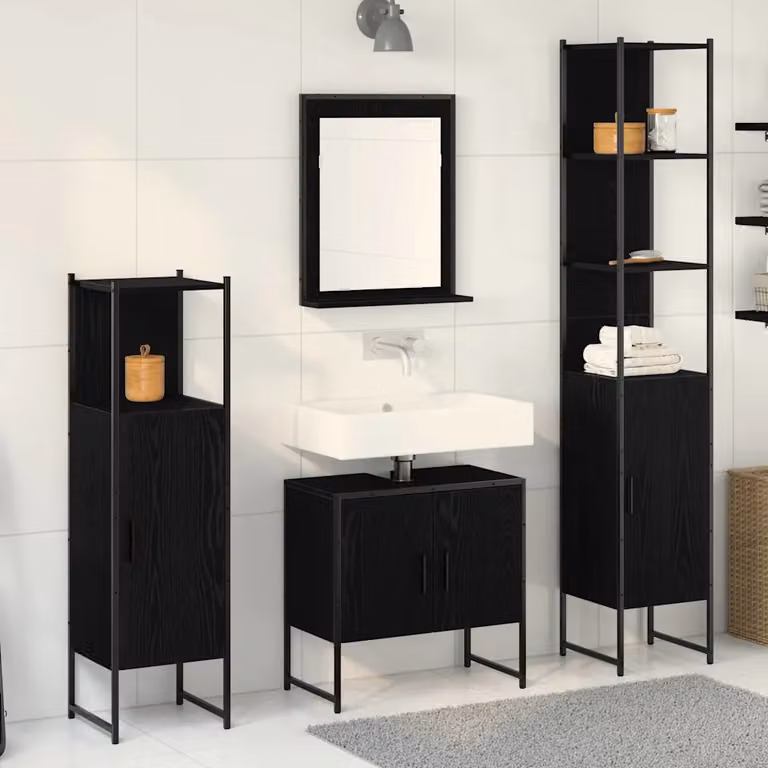 Set di mobili per il bagno moderno vidaXL in 4 pezzi nero opaco L/P/H: 33 x 33 x 185,5 cm