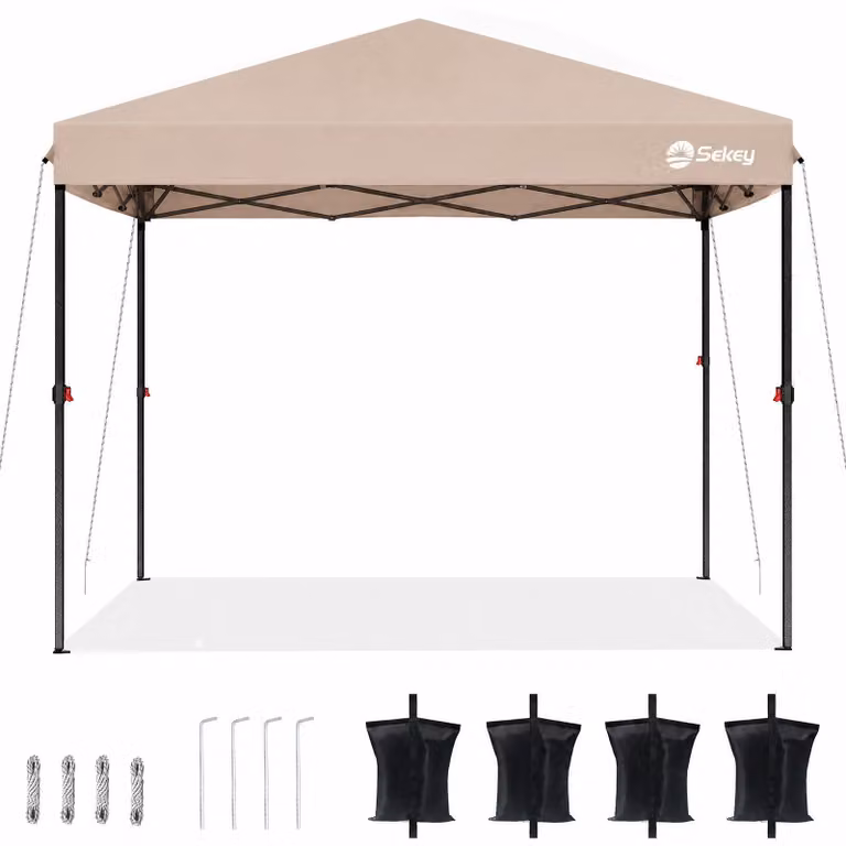 Gazebo pieghevole Sekey 3x3 impermeabile, gazebo pop-up con 4 sacchi di sabbia, protezione UV 50+ gazebo e tendoni per feste, tortora