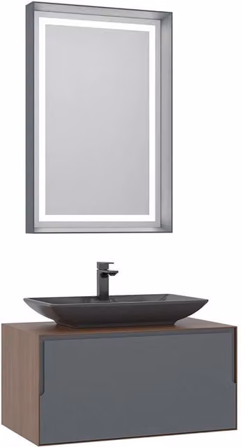 Set mobile lavabo con specchio Craft 80 HANAH HOME, colore Noce e Antracite, L 60 cm x P 50 cm x H 40 cm – 1