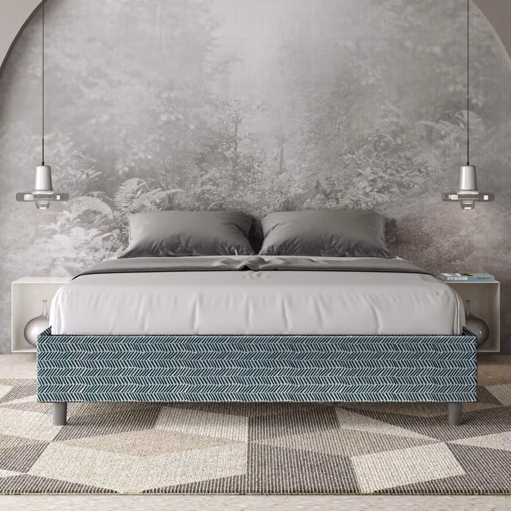 Letto Matrimoniale Aragona Azelia Blu con Contenitore e Rete, Imbottito in Tessuto, L/P: 160 x 200 cm – 2