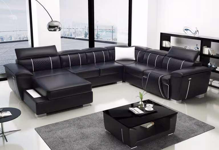 Ledersofa Couch Polster Designersofa Leder Sofas Sofa U-Form G8048 Schwarz
