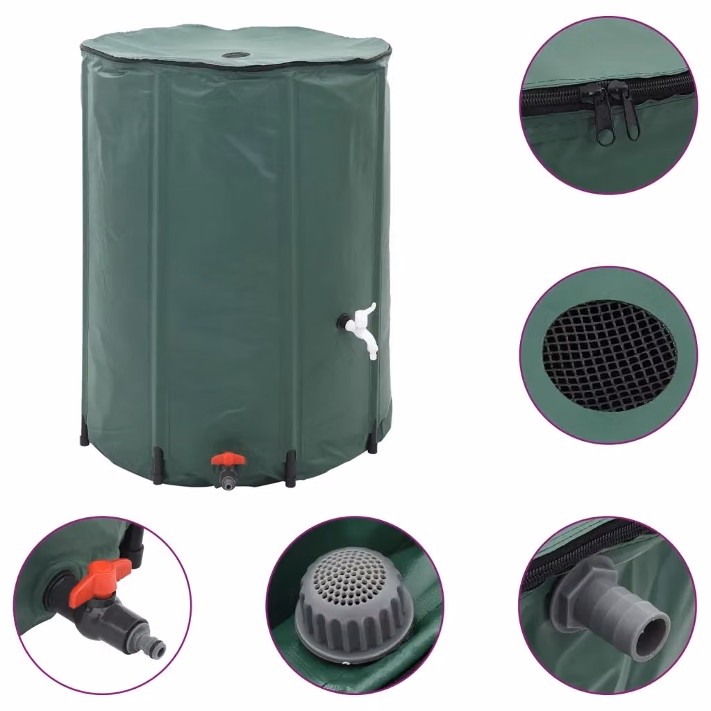 vidaXL Serbatoio per Acqua Piovana Pieghevole con Rubinetto e Filtro, Verde, 1350 l – 2