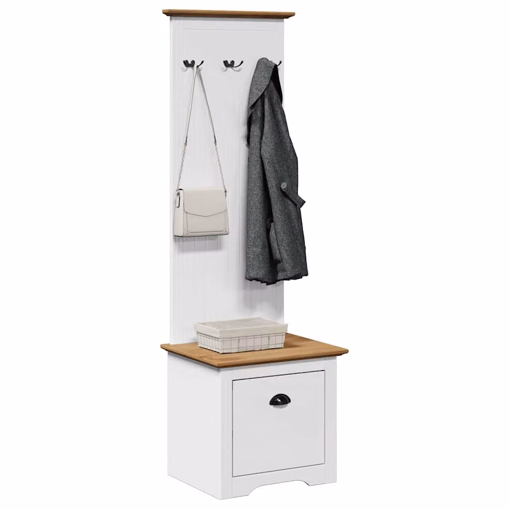 Mobile da ingresso vidaXL BODO con ganci in stile rustico, Bianco e Marrone, L 50 cm x P 40 cm x H 157 cm