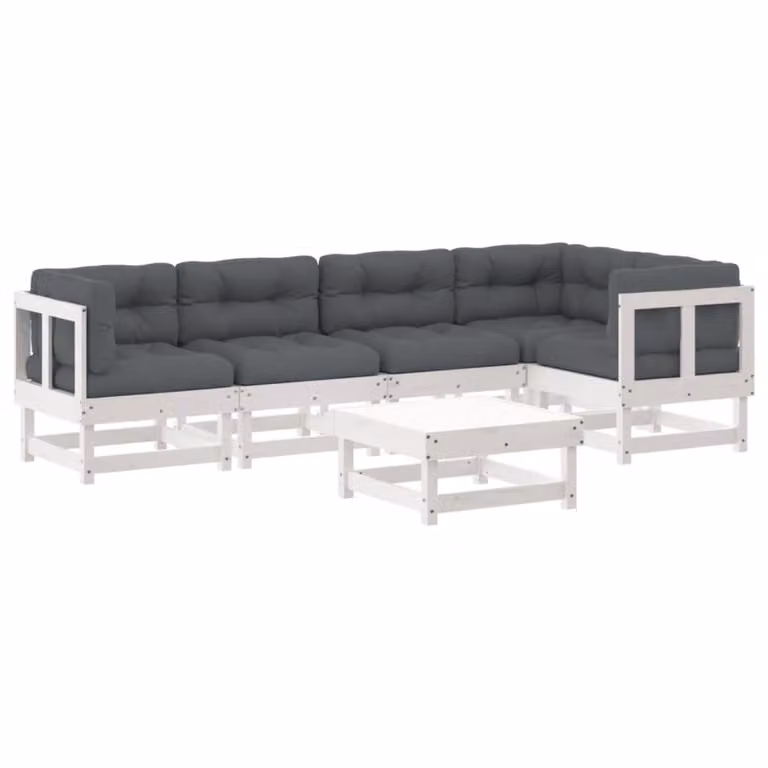 Set Divani da Giardino 6pz con Cuscini in Legno Massello Bianco