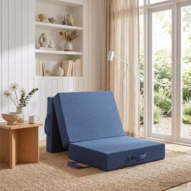 vidaXL Divano Letto Pieghevole Moderno in Tessuto Blu L: 75 cm, P: 67 cm, H: 45 cm