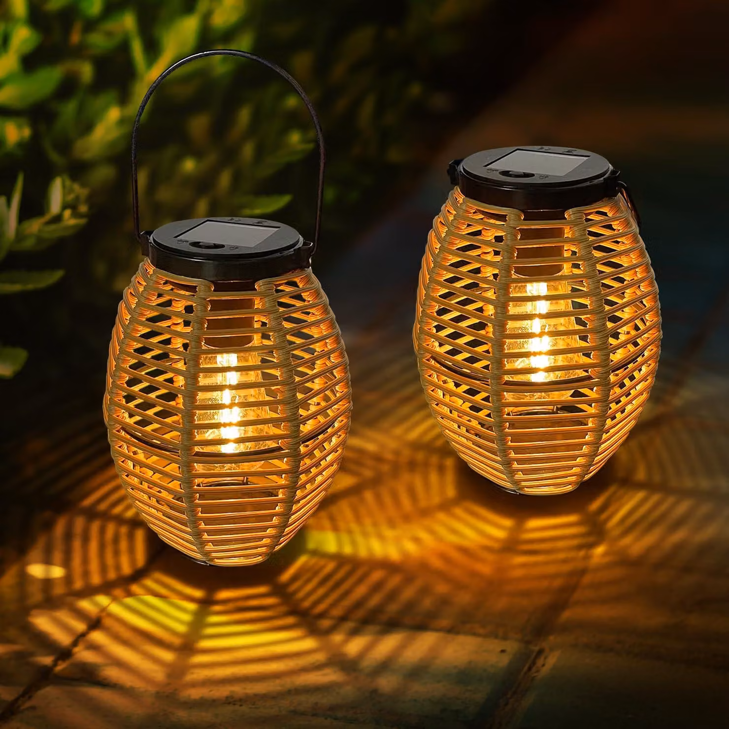 2 lampade solari in rattan, grado di protezione IP44, da appendere o da posizionare a terra, stile bohémien
