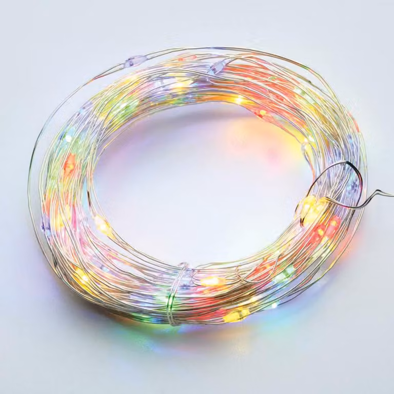 ACA Lighting 200 Catena decorativa a LED, RGBY, cavo in rame argentato, 220-240V + 8 funzioni, IP44, 20m+3m, 6W X01200312
