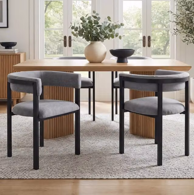 Set di 2 sedie da pranzo con schienale curvo in metallo e ciniglia; grigio