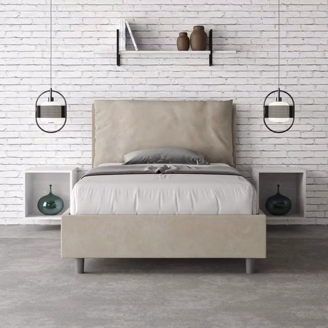 Letto una piazza e mezza Antea Large Ityhome con rete imbottita in microfibra colore sabbia L/P: 130 x 190 cm